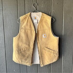 Carhartt Vintage Large Brown Duck Workwear Sherpa Lined Vest